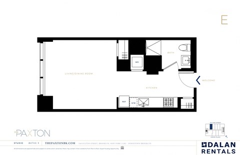 The Paxton Line E Floorplan Studio 1 bath at The Paxton, Brooklyn, New York
